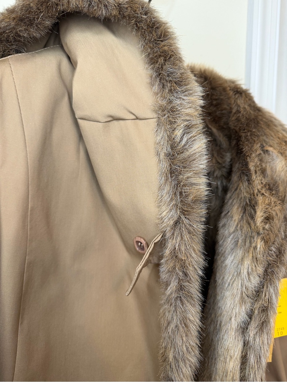 Vintage with tags Forester Tan Faux-Fur Trim Belted Trench - Picture 6 of 14